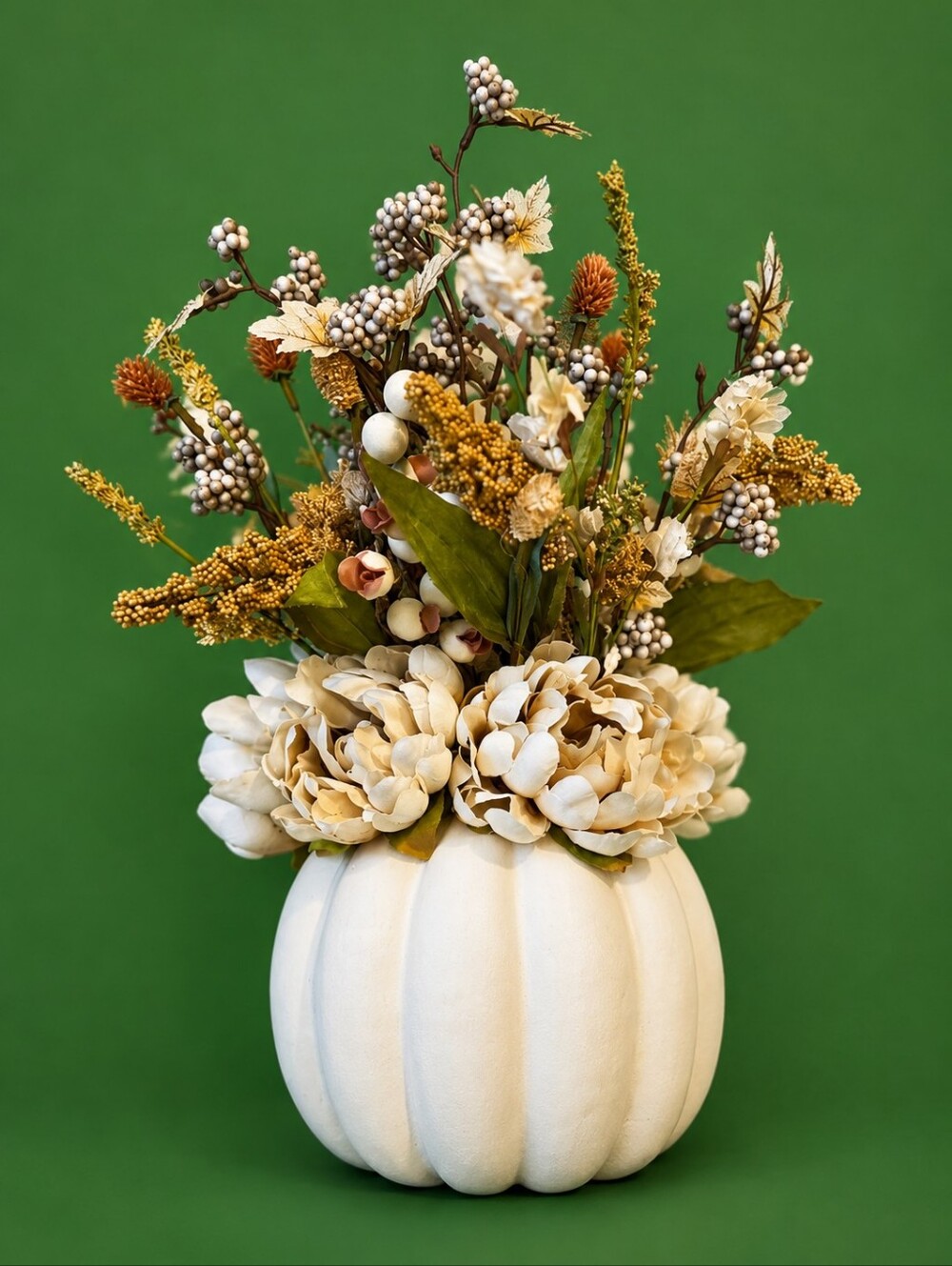 Faux Floral Arrangement in Pumpkin Vase